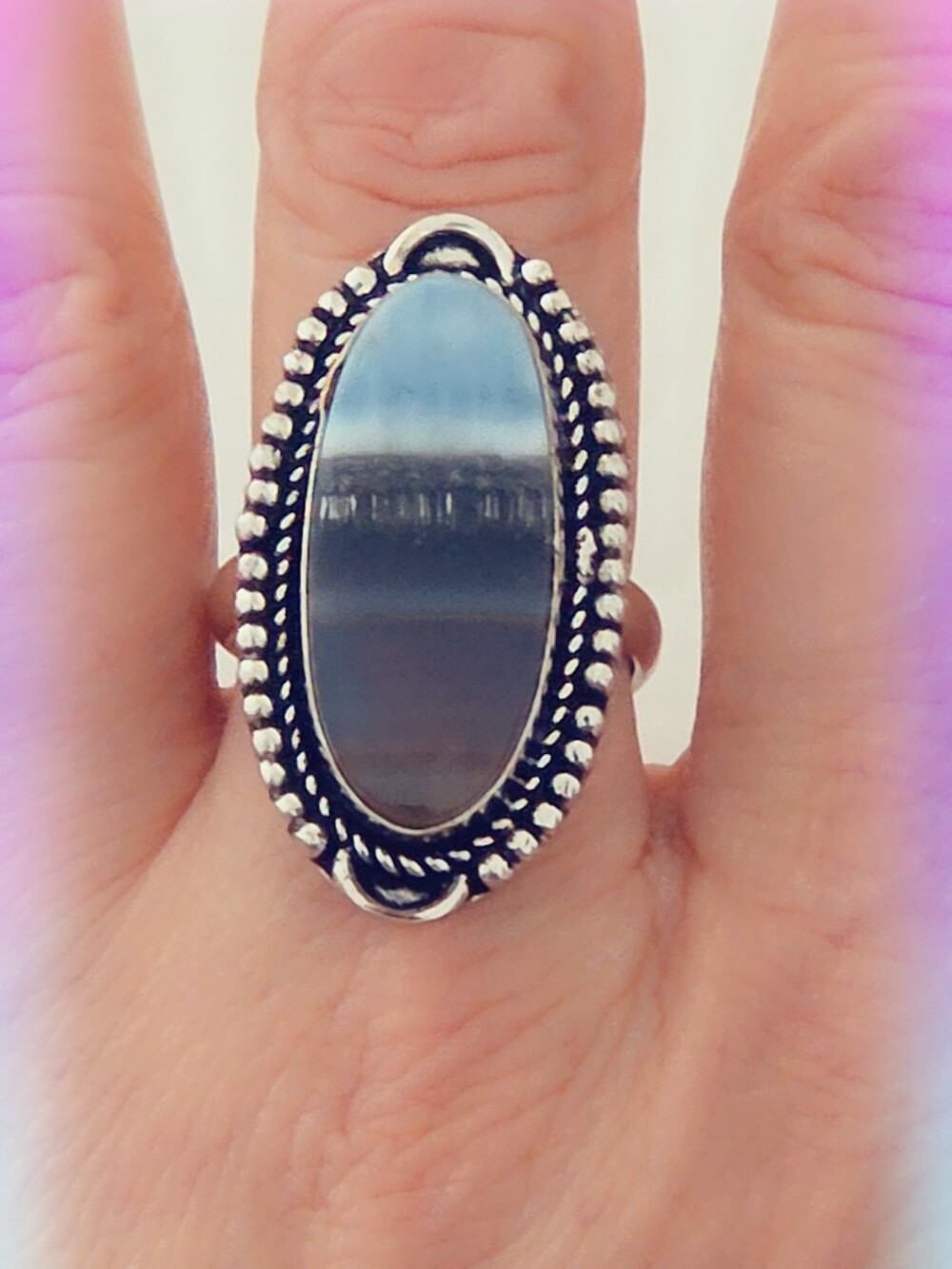 Adjustable Gemstone Statement Ring Overlay Sterling Silver Plated
